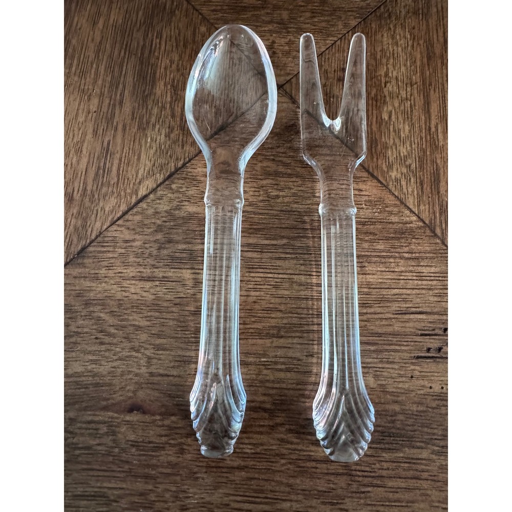 "Vintage Imperial Glass Cape Cod Clear Salad Serving Spoon & Fork Set #1602